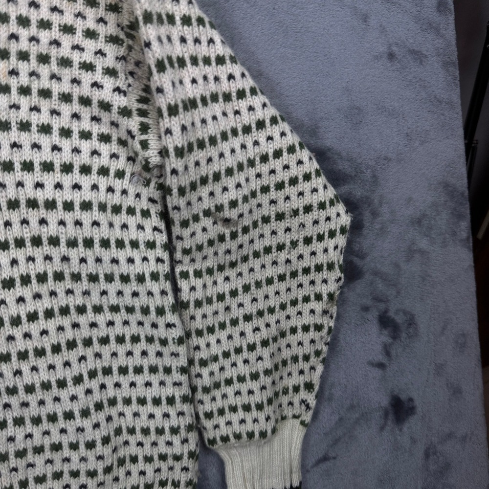 Fathom Sweater Mens L White Green Wool Blend Nordic Knit Crew Neck Vintage - Picture 3 of 7